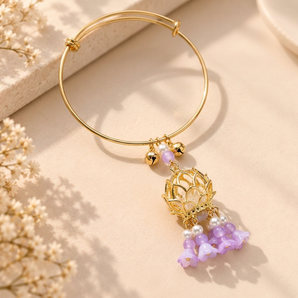 Lotus Lantern Tassel Drop Pearl Bangle - Preorder · Ships 25th