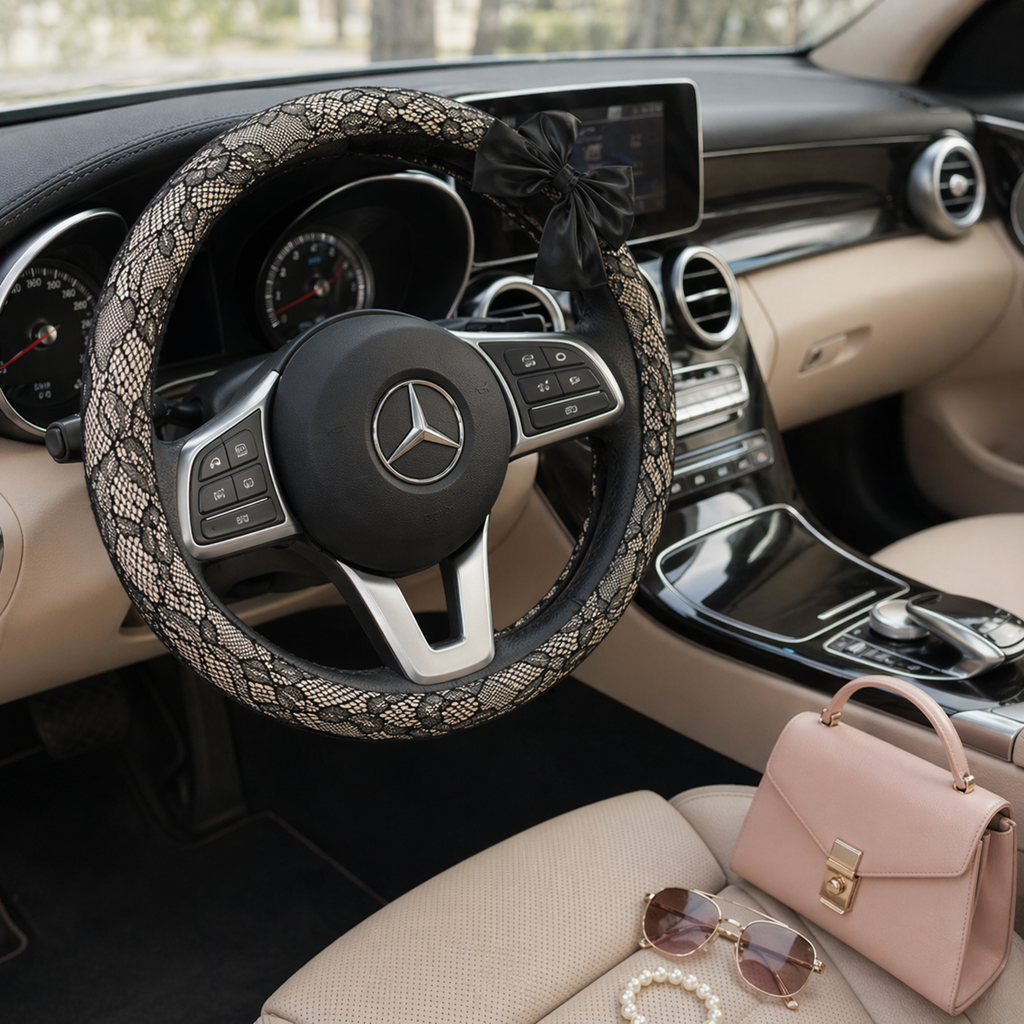 Chic Lace Bow Steering Wheel Cover