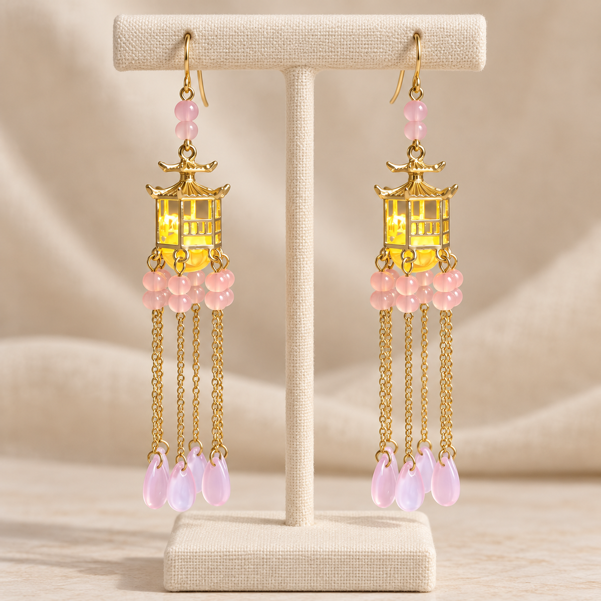 Pink Petal Lantern Dangle Tassel Earrings - Preorder · Ships 16th