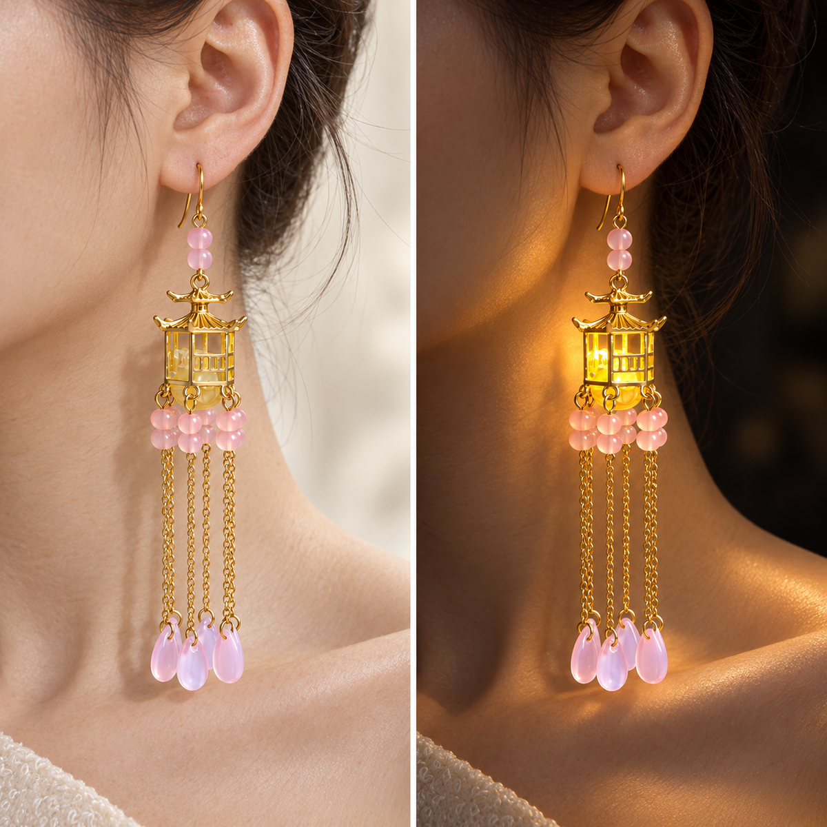 Pink Petal Lantern Dangle Tassel Earrings - Preorder · Ships 16th