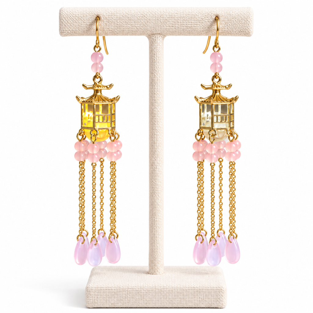 Pink Petal Lantern Dangle Tassel Earrings - Preorder · Ships 16th
