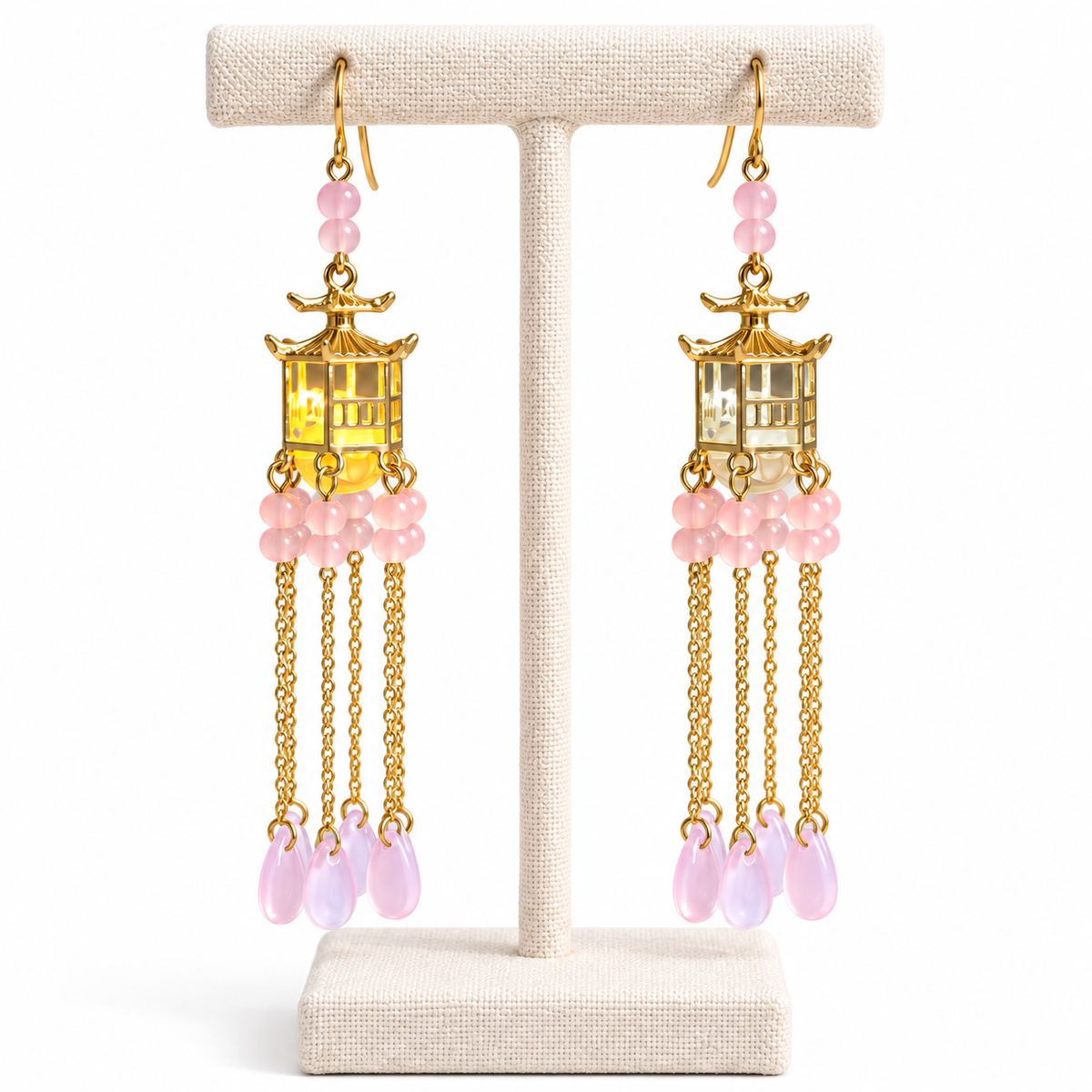 Pink Petal Lantern Dangle Tassel Earrings - Preorder · Ships 16th