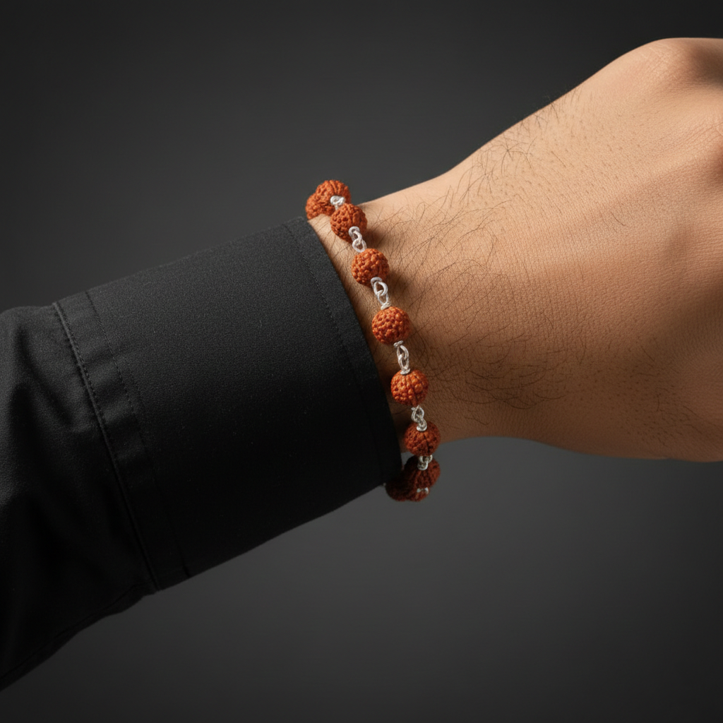 Handcrafted Silver Rudraksha Beads Bracelet for man