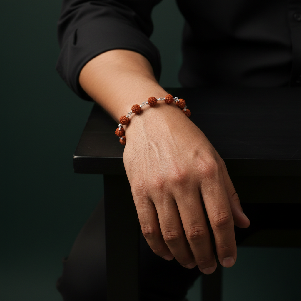 Handcrafted Silver Rudraksha Beads Bracelet for man