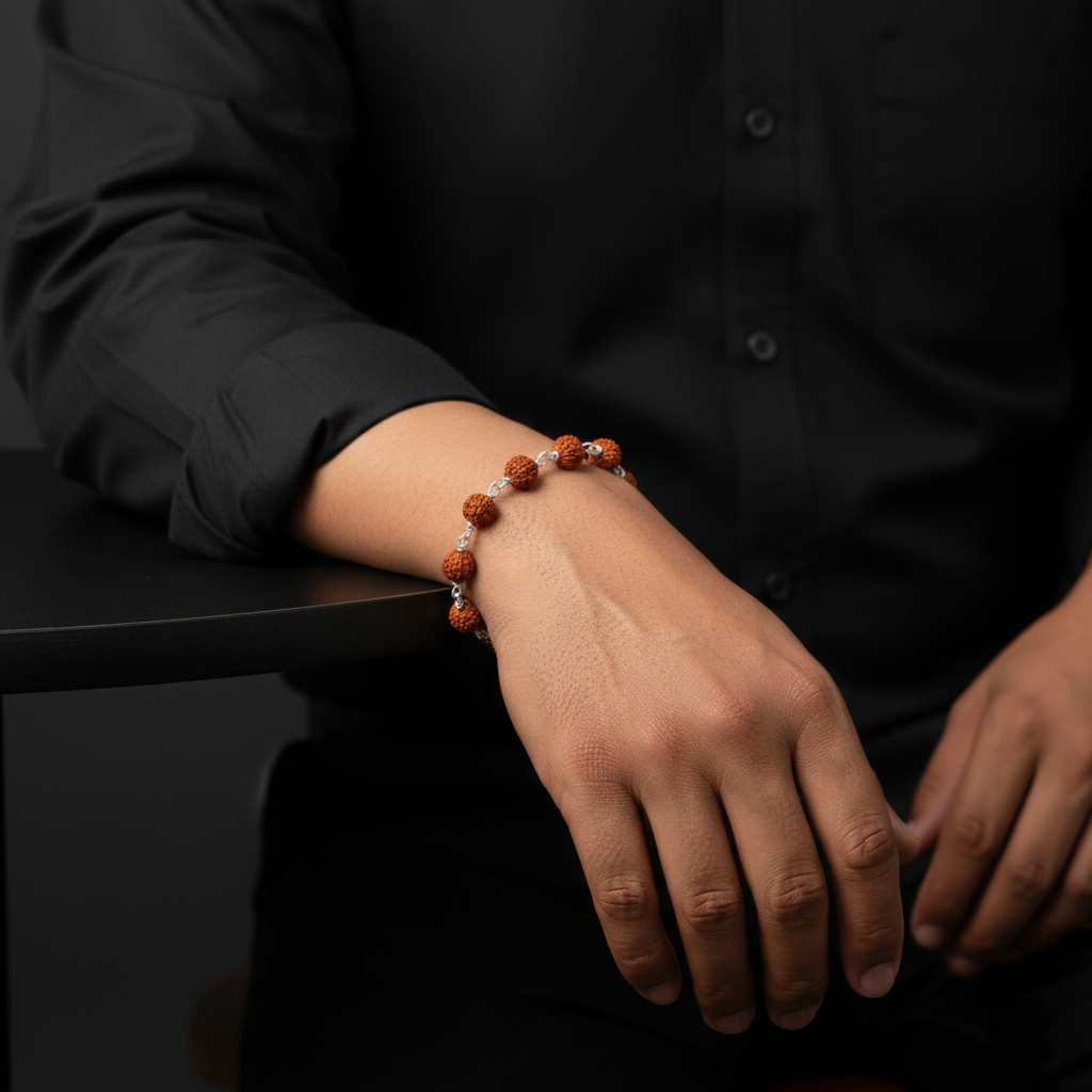 Handcrafted Silver Rudraksha Beads Bracelet for man
