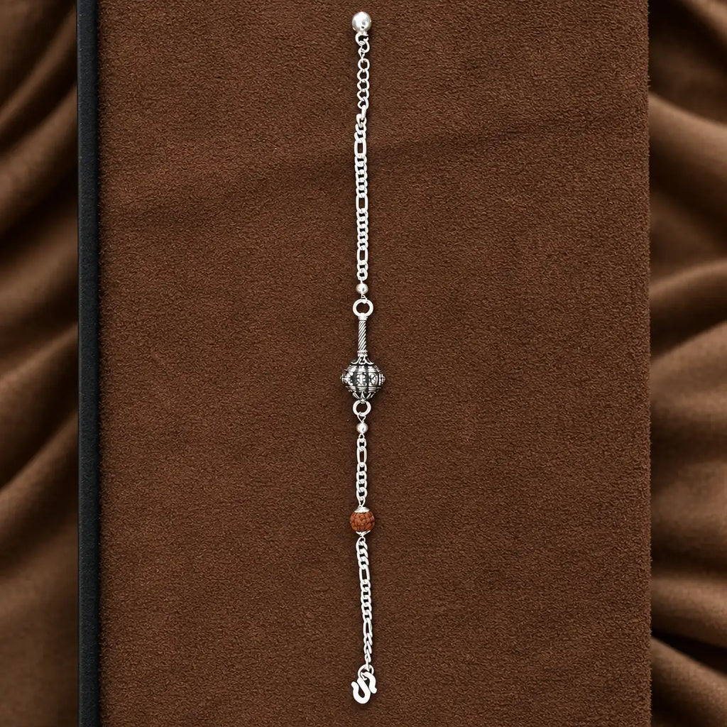 Hanuman Ji Ki Ghota Silver Bracelet with Rudraksha Bead