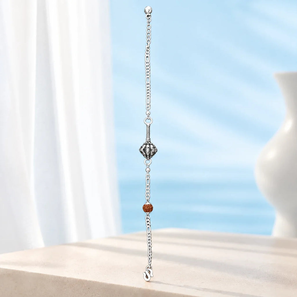 Hanuman Ji Ki Ghota Silver Bracelet with Rudraksha Bead