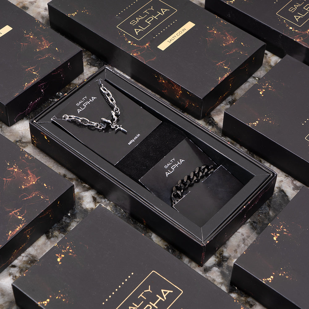 Midnight Argent Mens Bracelet & Necklace Combo