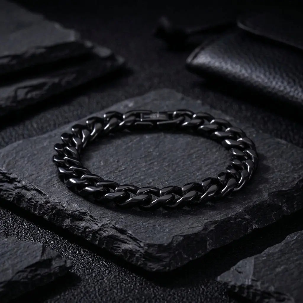 Midnight Argent Mens Bracelet & Necklace Combo