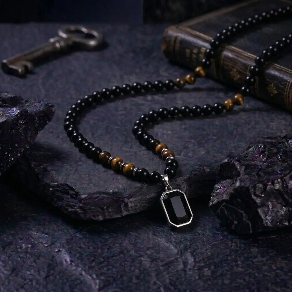 Obsidian Edge Mens Nacklace & Bracelet Combo