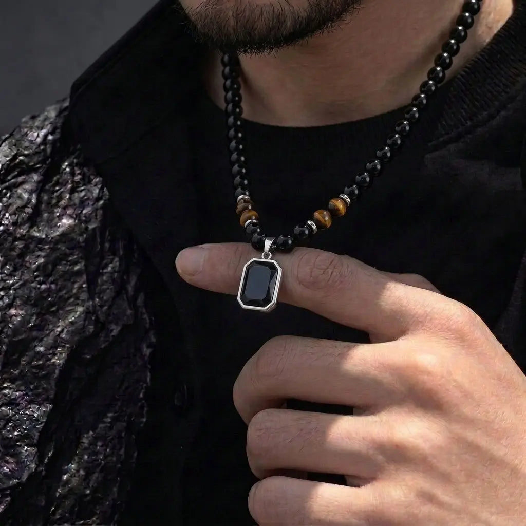 Obsidian Edge Mens Nacklace & Bracelet Combo