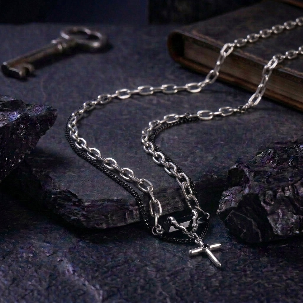 Midnight Argent Mens Bracelet & Necklace Combo