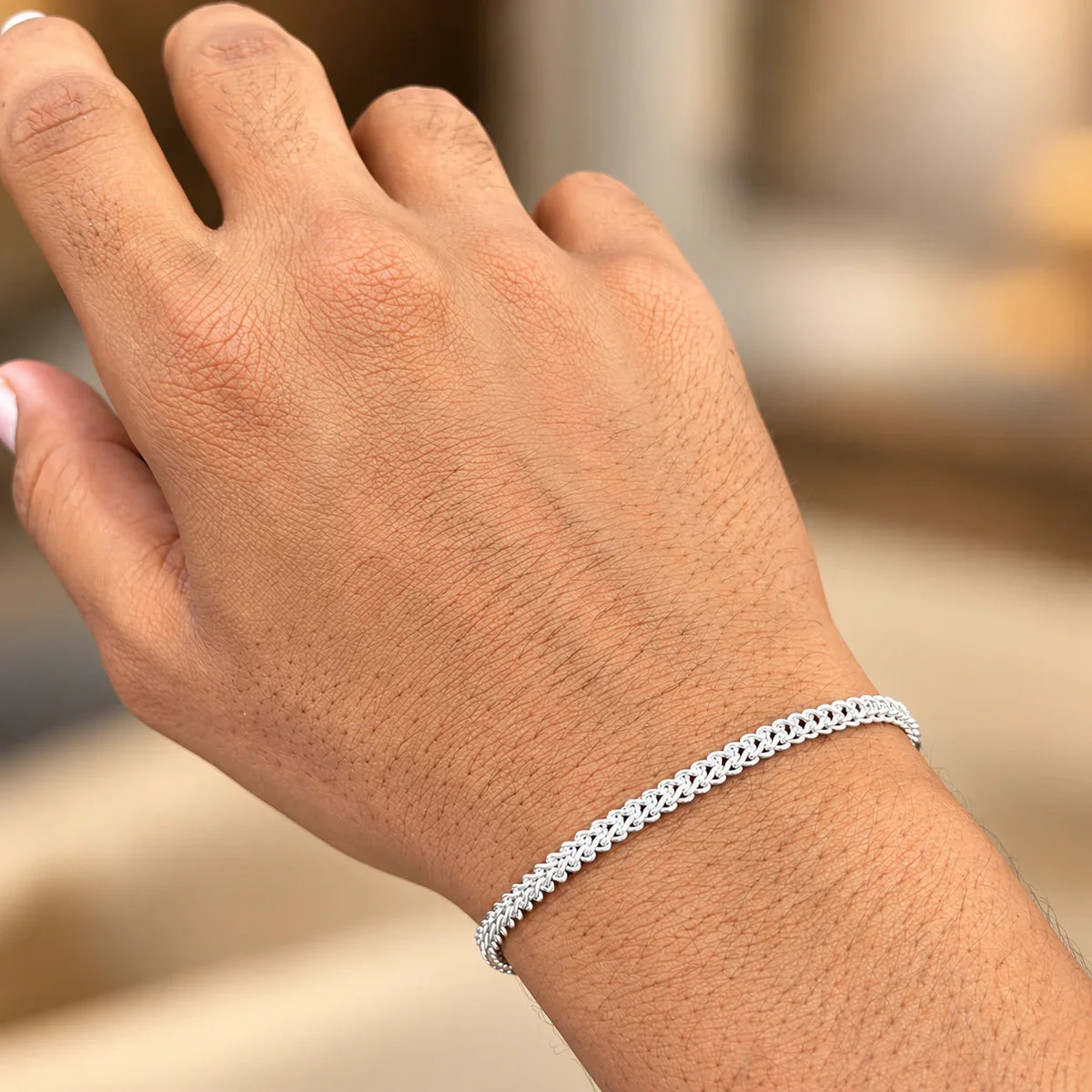 Silver Braided Chain Bracelet for Boys