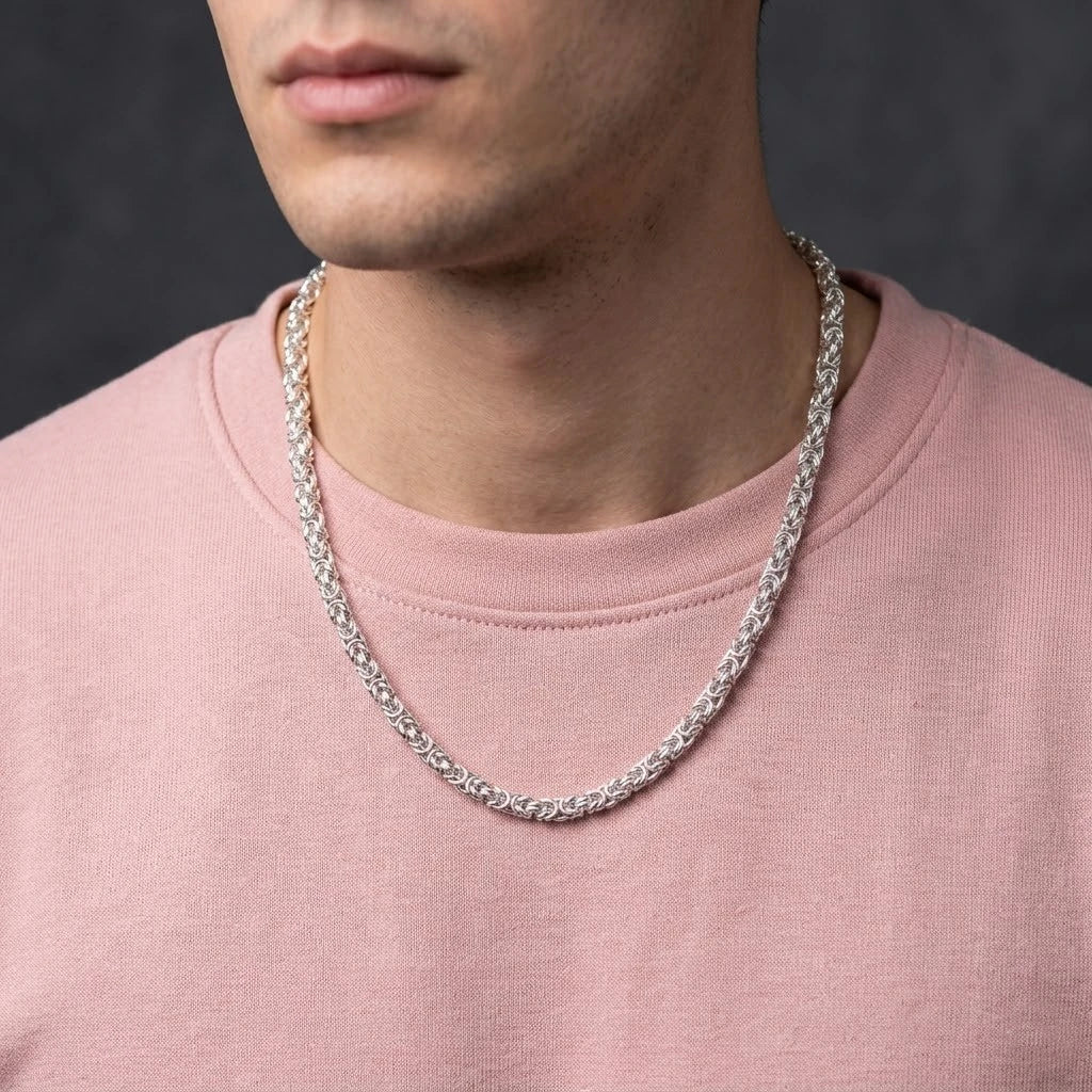 Silver Chain Unique Bud Twist Pattern for Boys