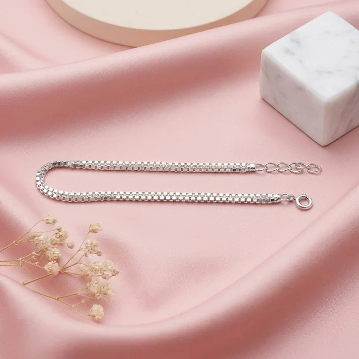 Silver Simple Square Box Design Chain Bracelet for Boys