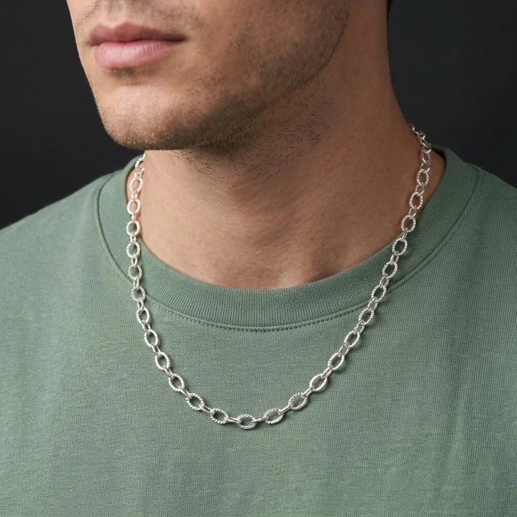 Stylish Silver Chain Hollow Circles & Bud Design for Boys
